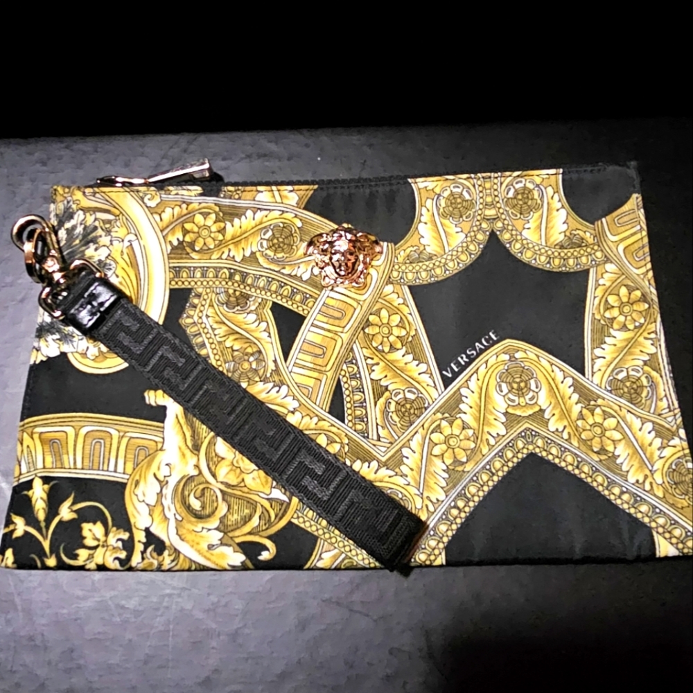 Versace black and gold Barocco clutch